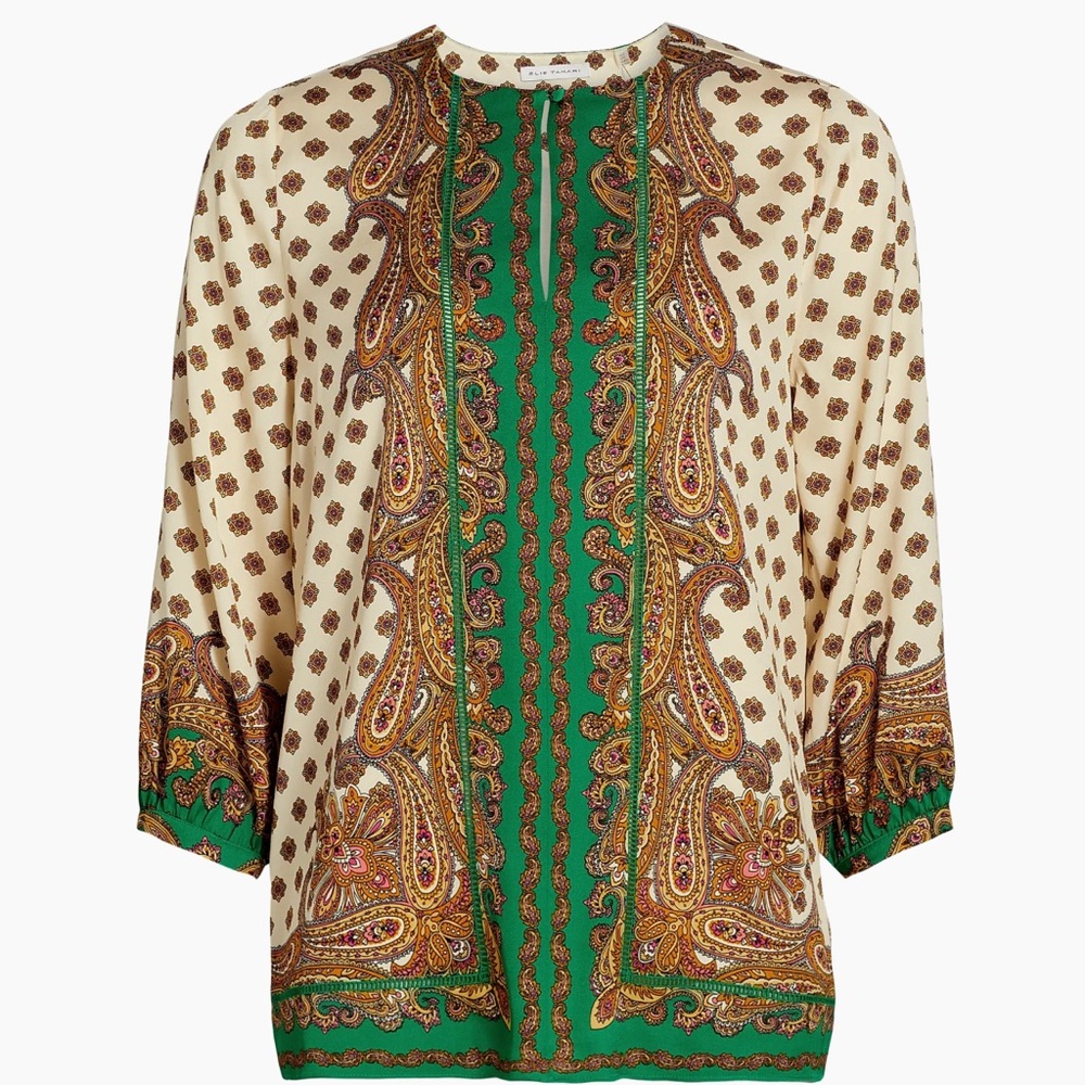 NWT Elie Tahari Isa Jewel Silk Paisley Blouse